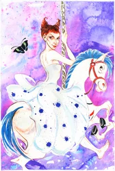 Patricia Petibon - caricature of the French opera singer on a carousel horse
